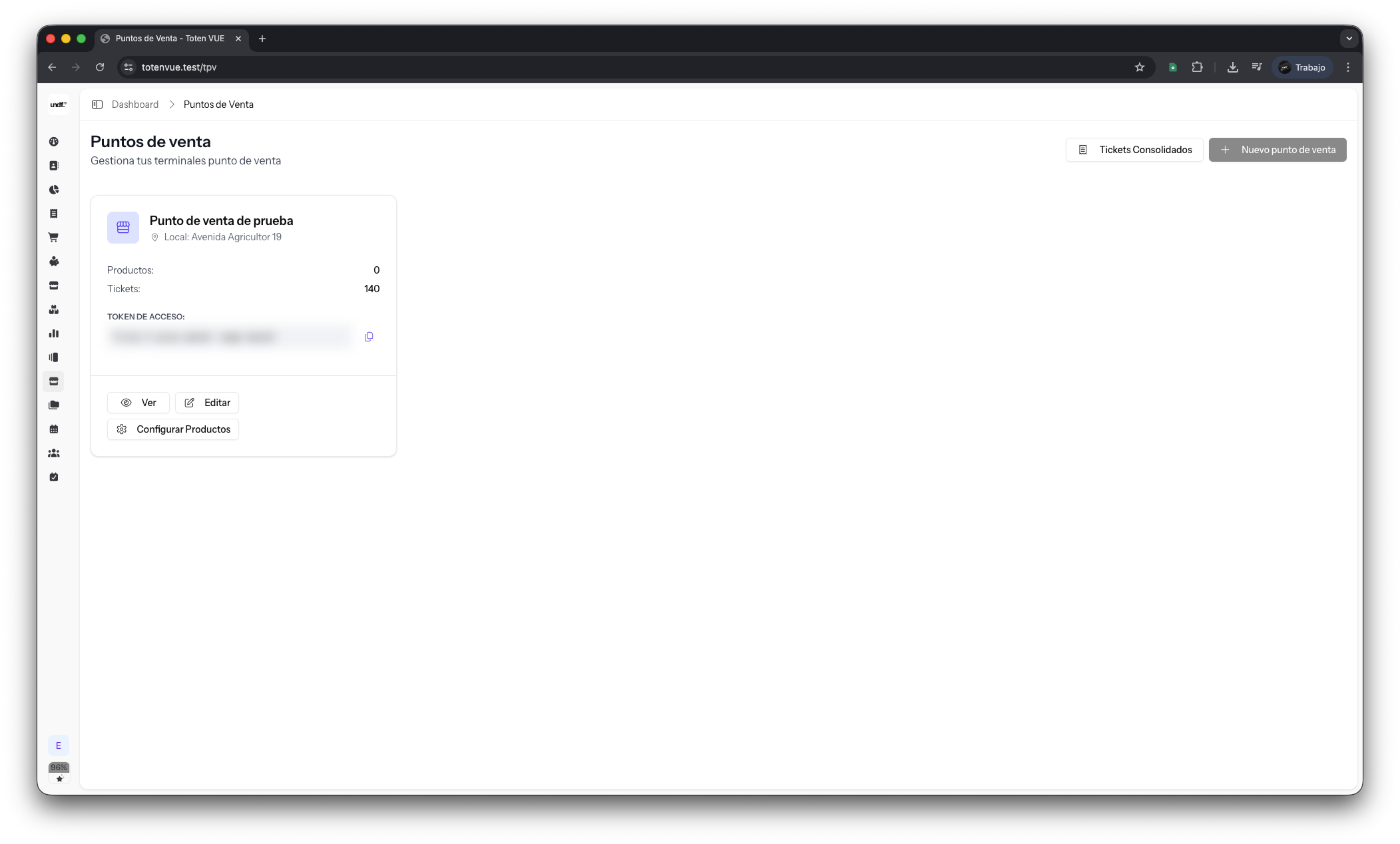 Captura del TPV de Toten en funcionamiento